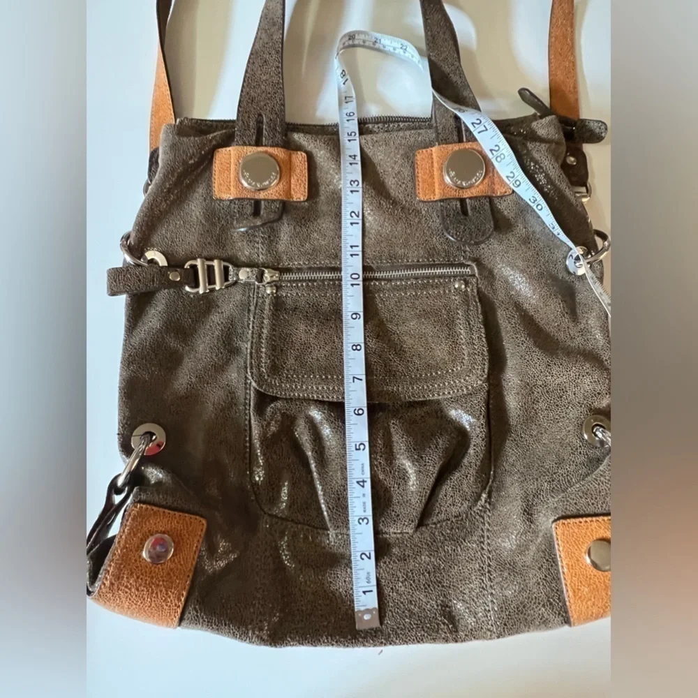 B.Makowsky Brown Metallic Leather Large Shoulder/Crossbody Bag/ Handbag - Picture 12 of 13